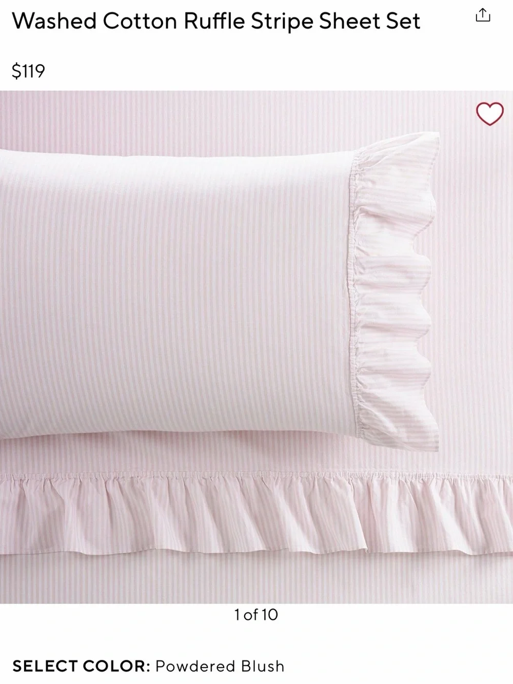 Pottery Barn Teen Powdered Blush Ruffle Stripe Sheet Set